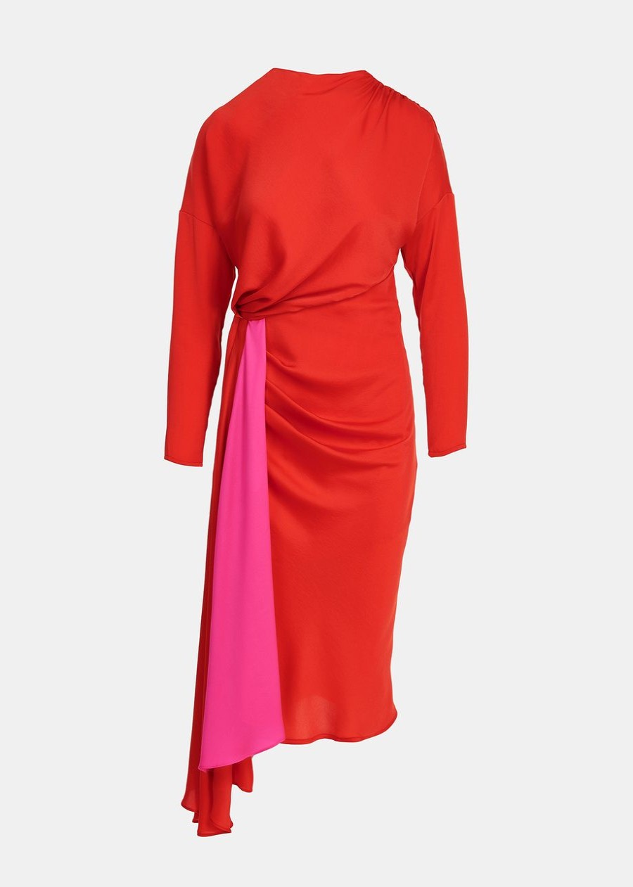 ESSENTIEL Estelle Draped Detail Dress Red/Pink | Occasionwear