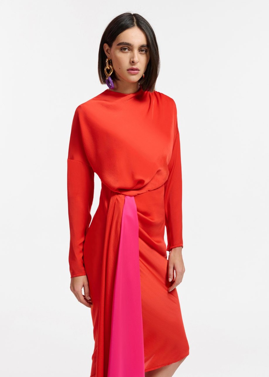 ESSENTIEL Estelle Draped Detail Dress Red/Pink | Occasionwear