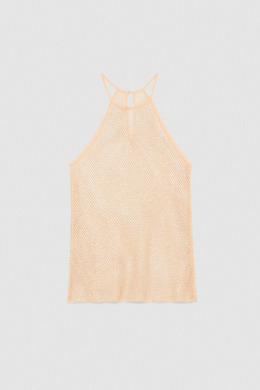 Patrizia Pepe Astral Sleeveless Rhinestone-Embellished Mesh Top Nude | Tops