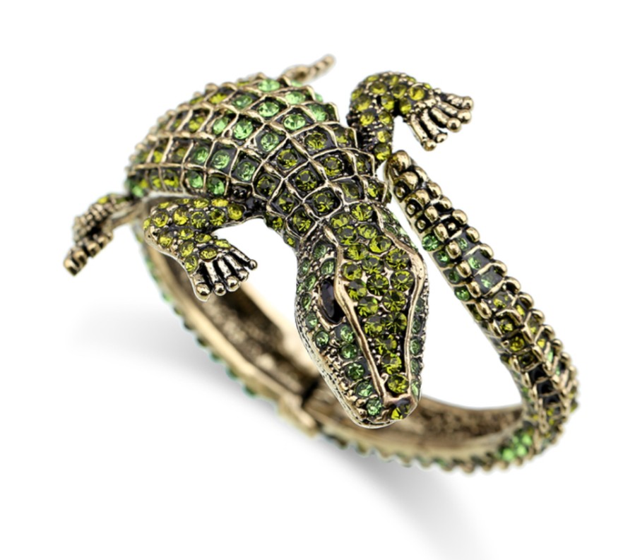 Melange de Luxe Rhinestone Crocodile Cuff Bangle Green | Bracelets