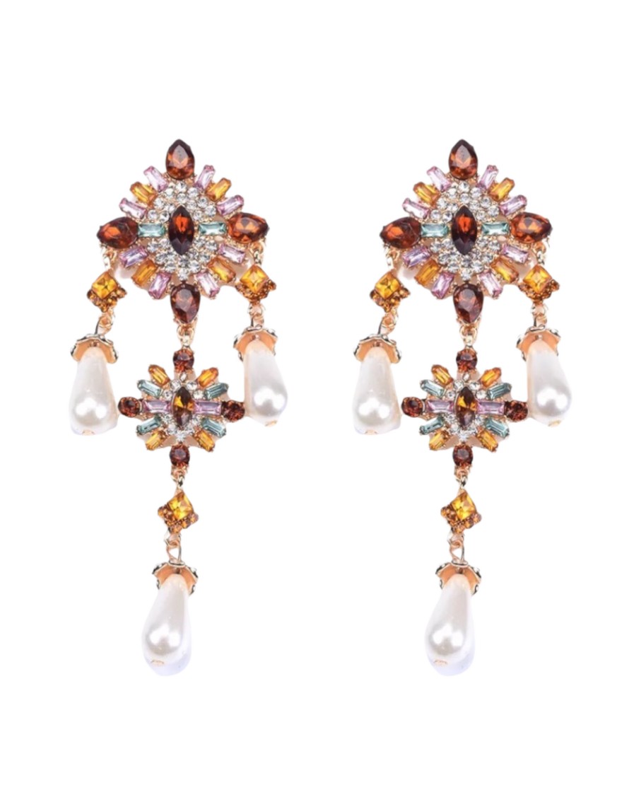 Melange de Luxe Flower Crystal Pearls Earrings | Earrings