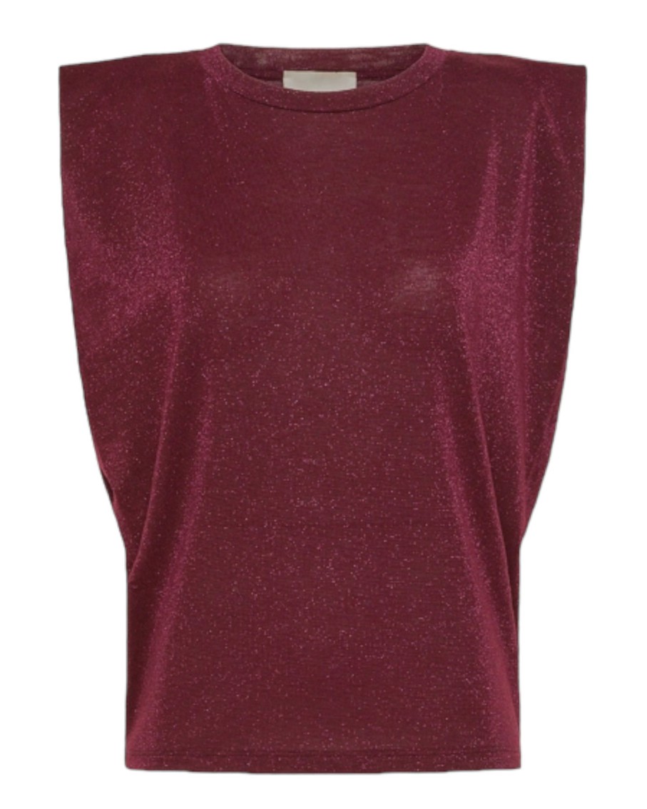 Momoni Enna Lurex Jersey Top Wine Red | Tops