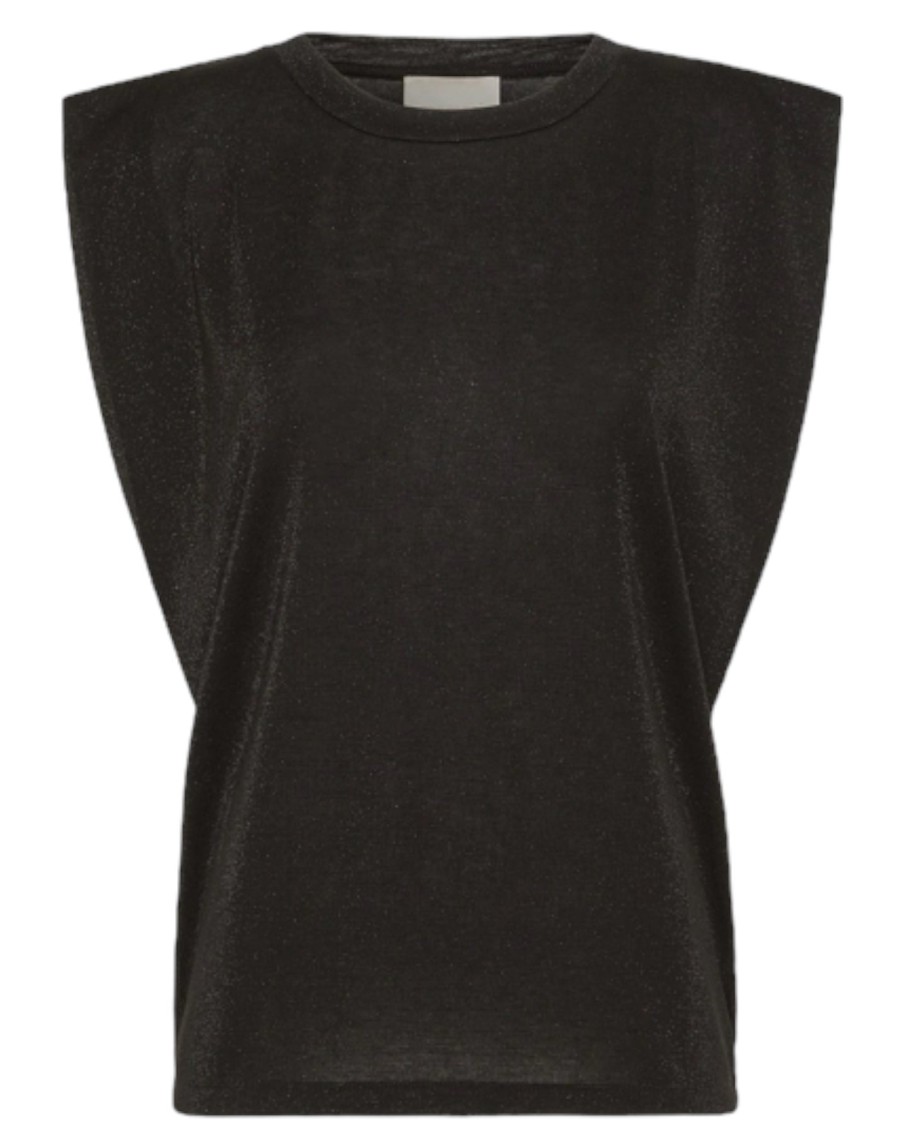 Momoni Enna Lurex Jersey Top Black | Tops