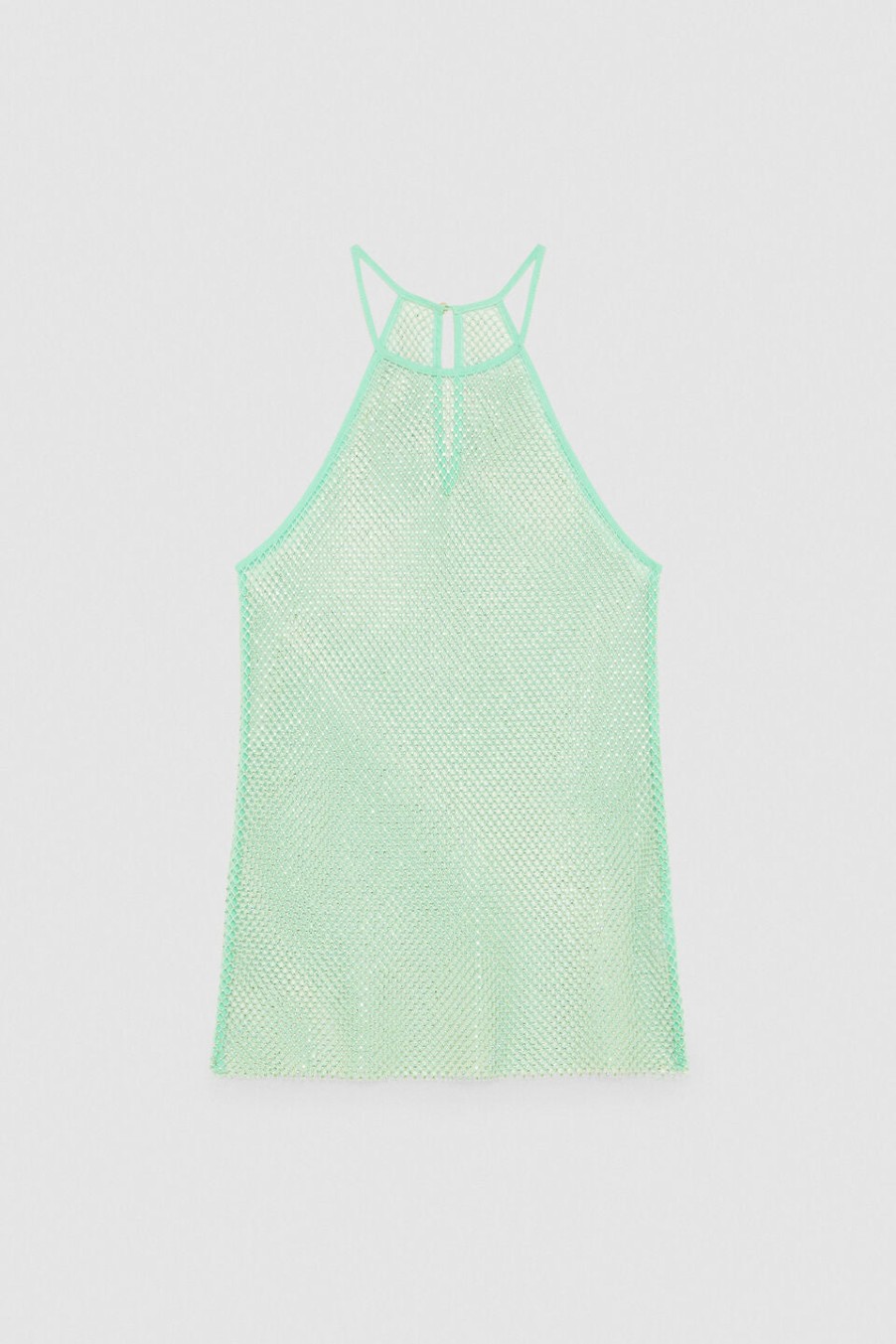 Patrizia Pepe Astral Sleeveless Rhinestone-Embellished Mesh Top Green | Tops