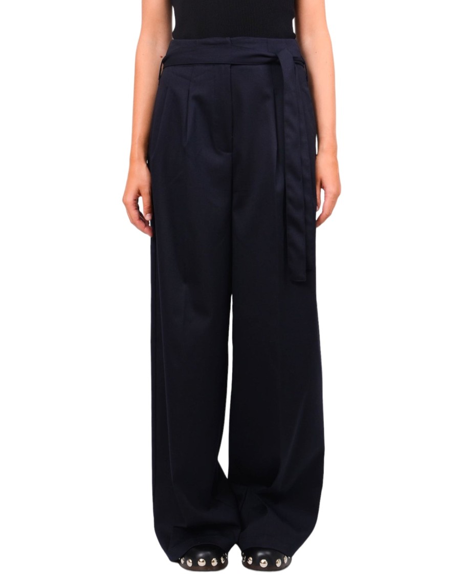 SemiCouture Patty Palazzo Flannel Trousers Navy | Pants