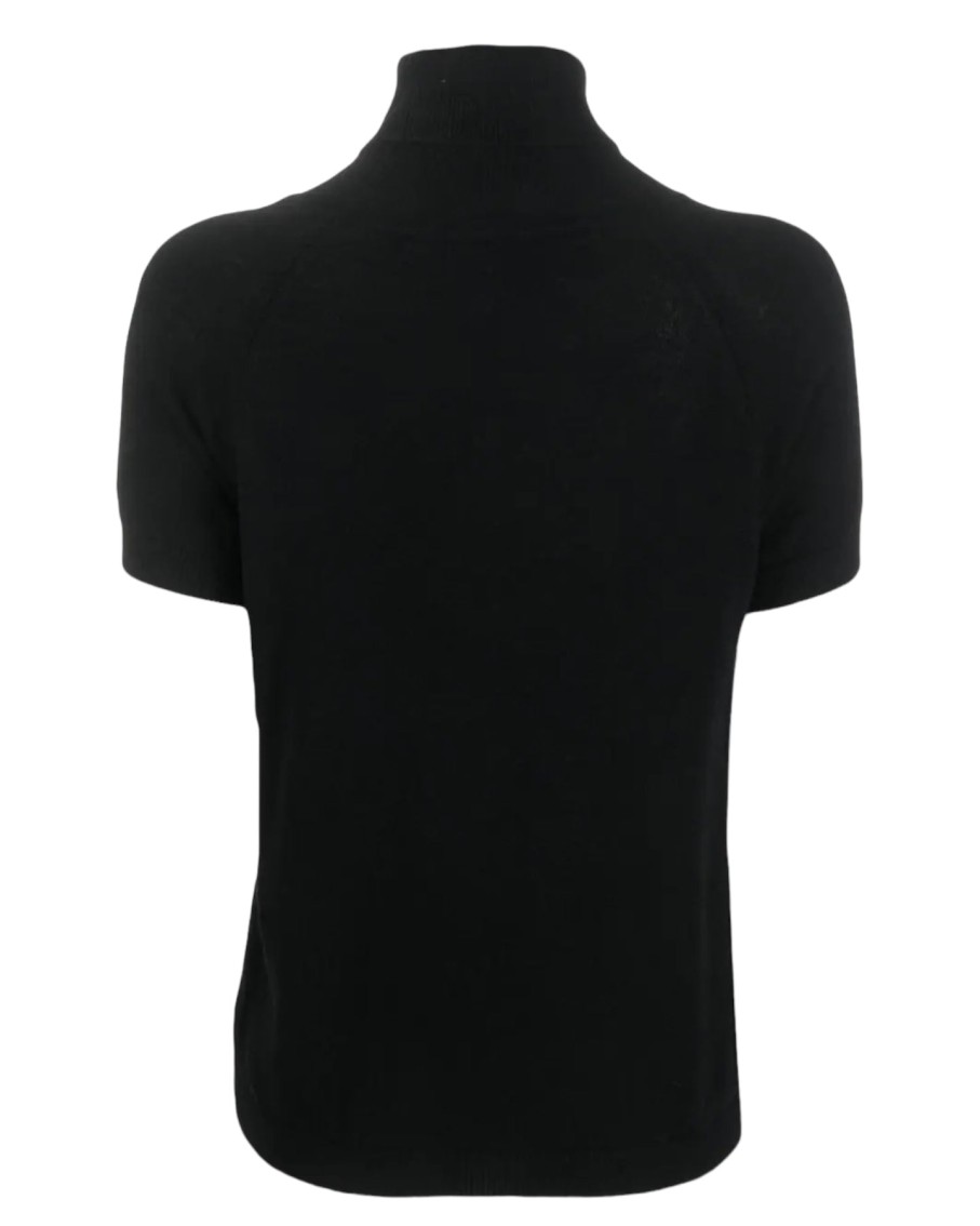 Alessandro Enriquez Short Sleeved Black Tutleneck Knit With Multiolor Uno Buttons | Tops