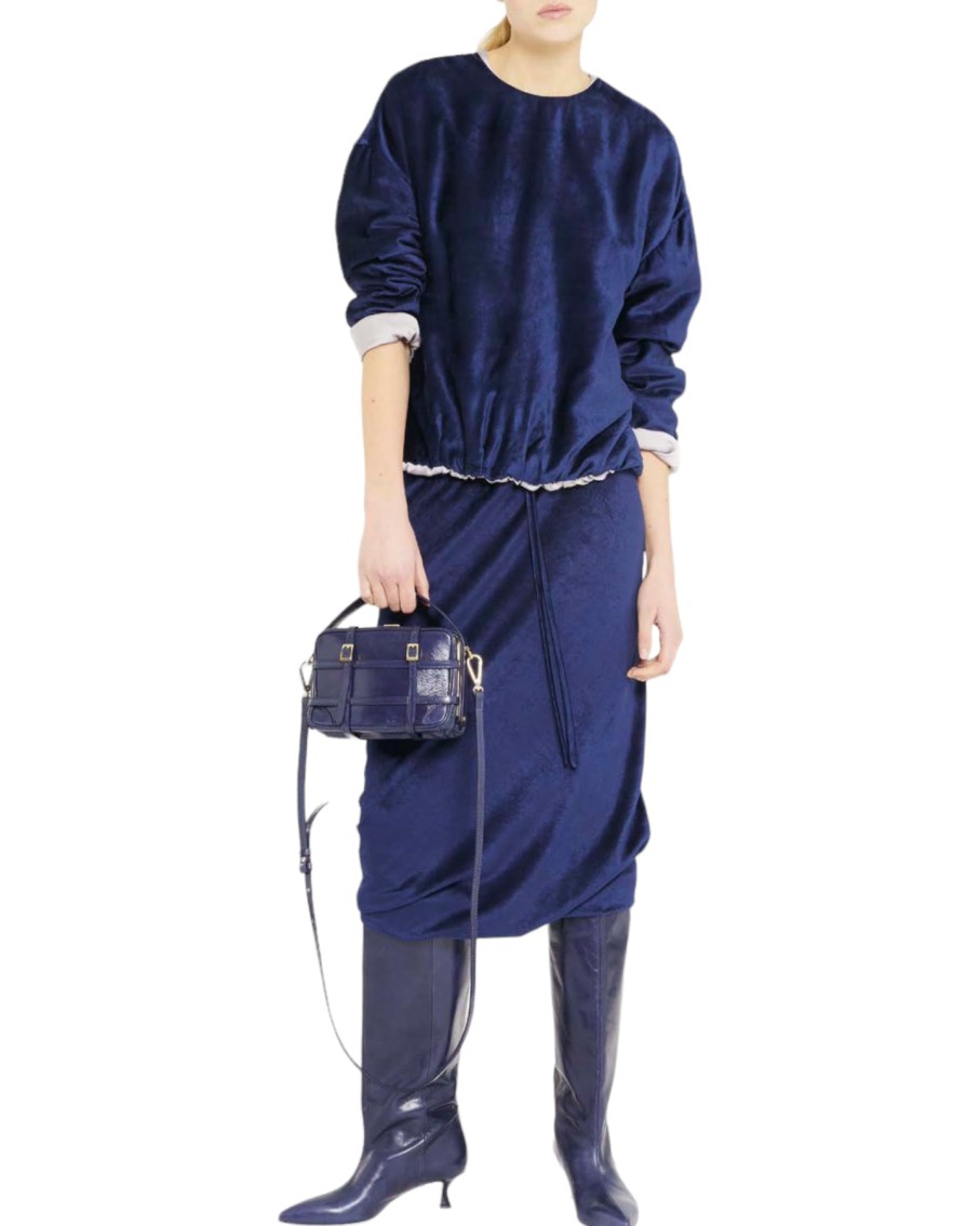 TELA Thea Top And Timber Skirt Velvet Tracksuit Blue | Businesswear