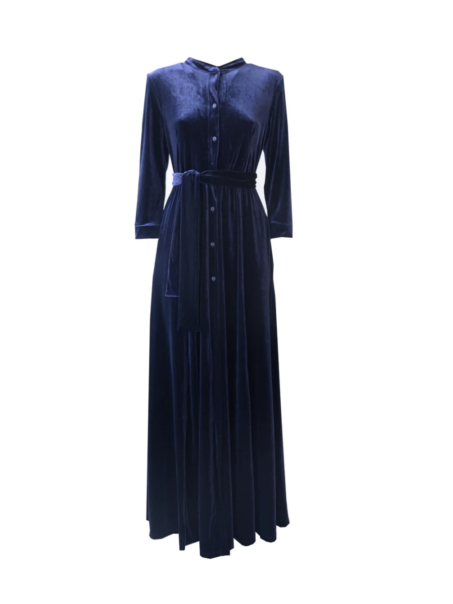 Alessandra Gallo Clelia Long Velour Dress Blue | Occasionwear