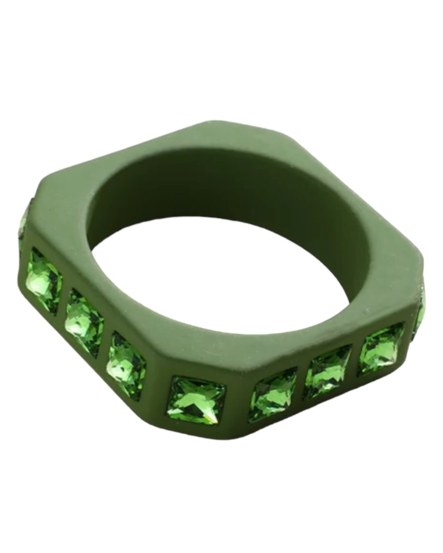 Mélange de Luxe Square Bangle Bracelet With Colorful Crystals Green | Bracelets