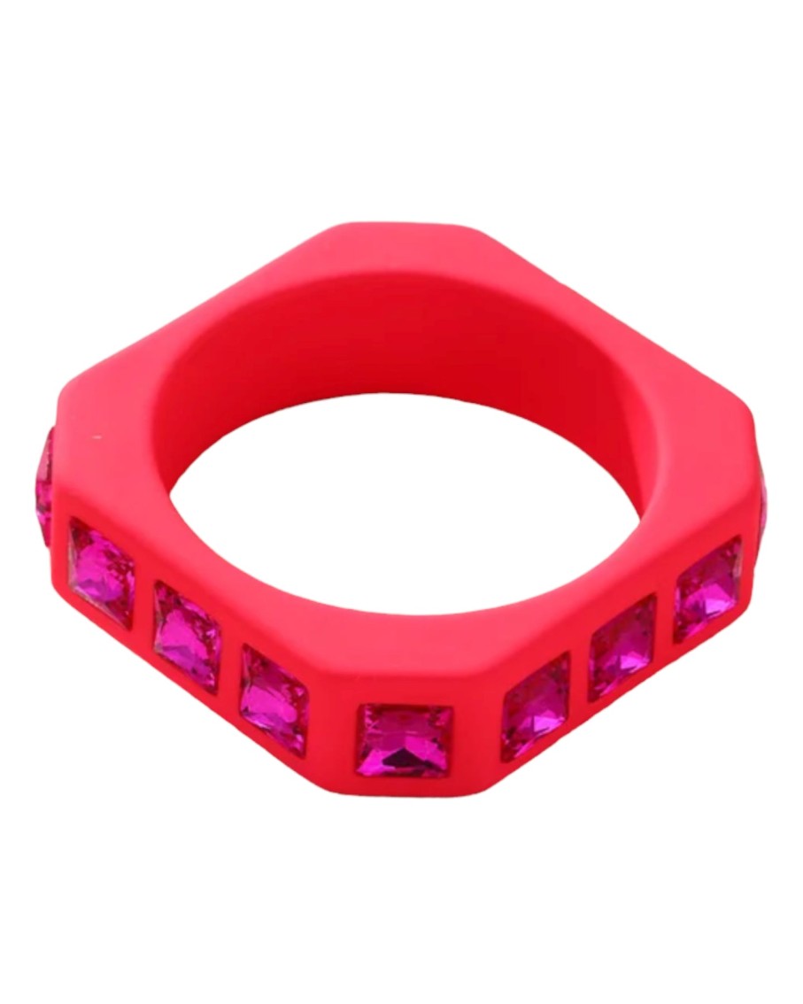 Mélange de Luxe Square Bangle Bracelet With Colorful Crystals Pink | Bracelets