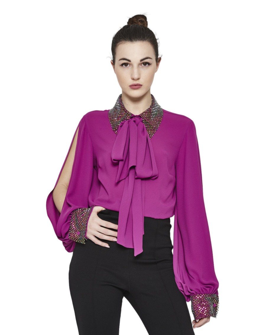 Dahlo Detailed Rhinestone Shirt Purple | Shirts & Blouses