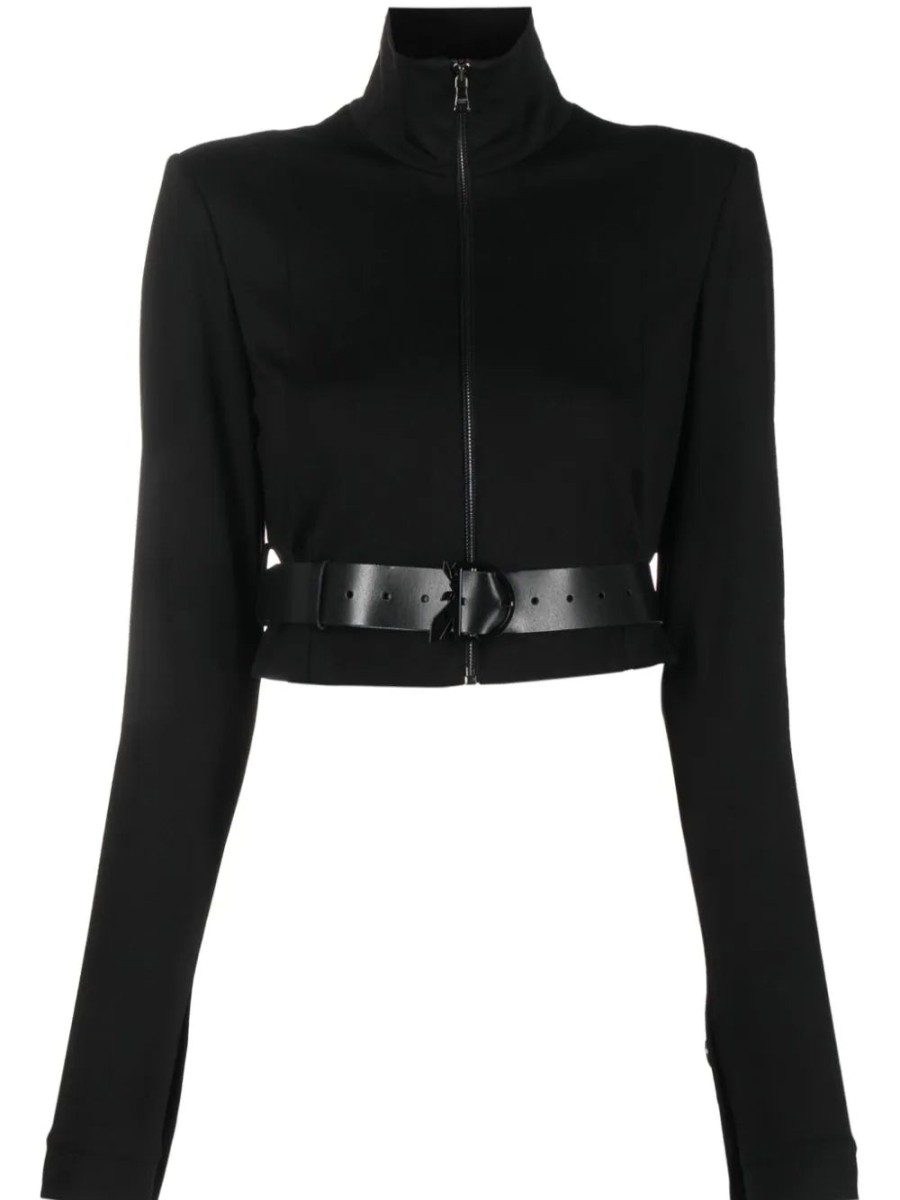 Patrizia Pepe Cropped Jacket With Belted Waist Black | Jackets