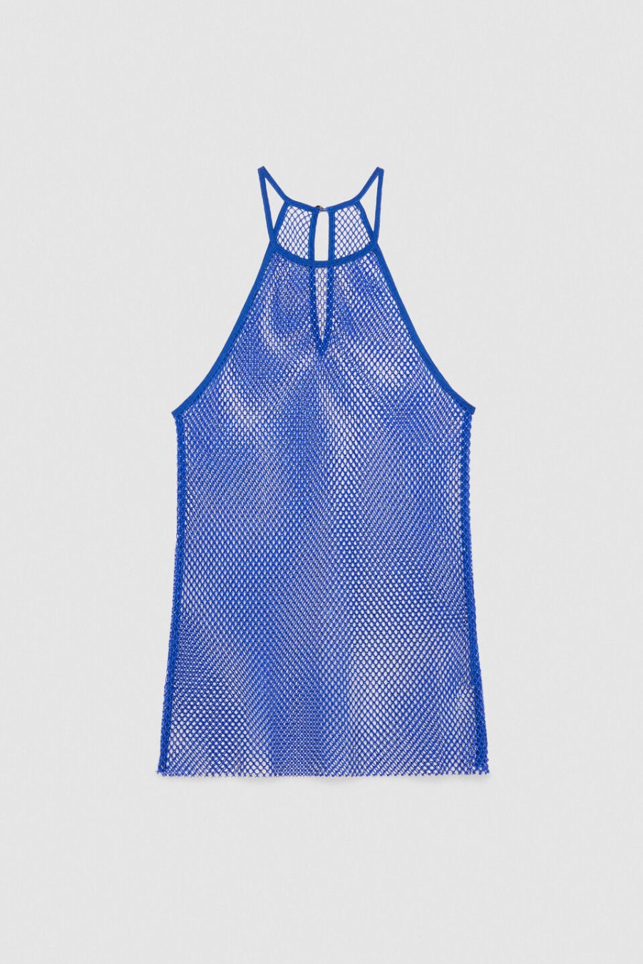 Patrizia Pepe Astral Sleeveless Rhinestone-Embellished Mesh Top Blue | Tops