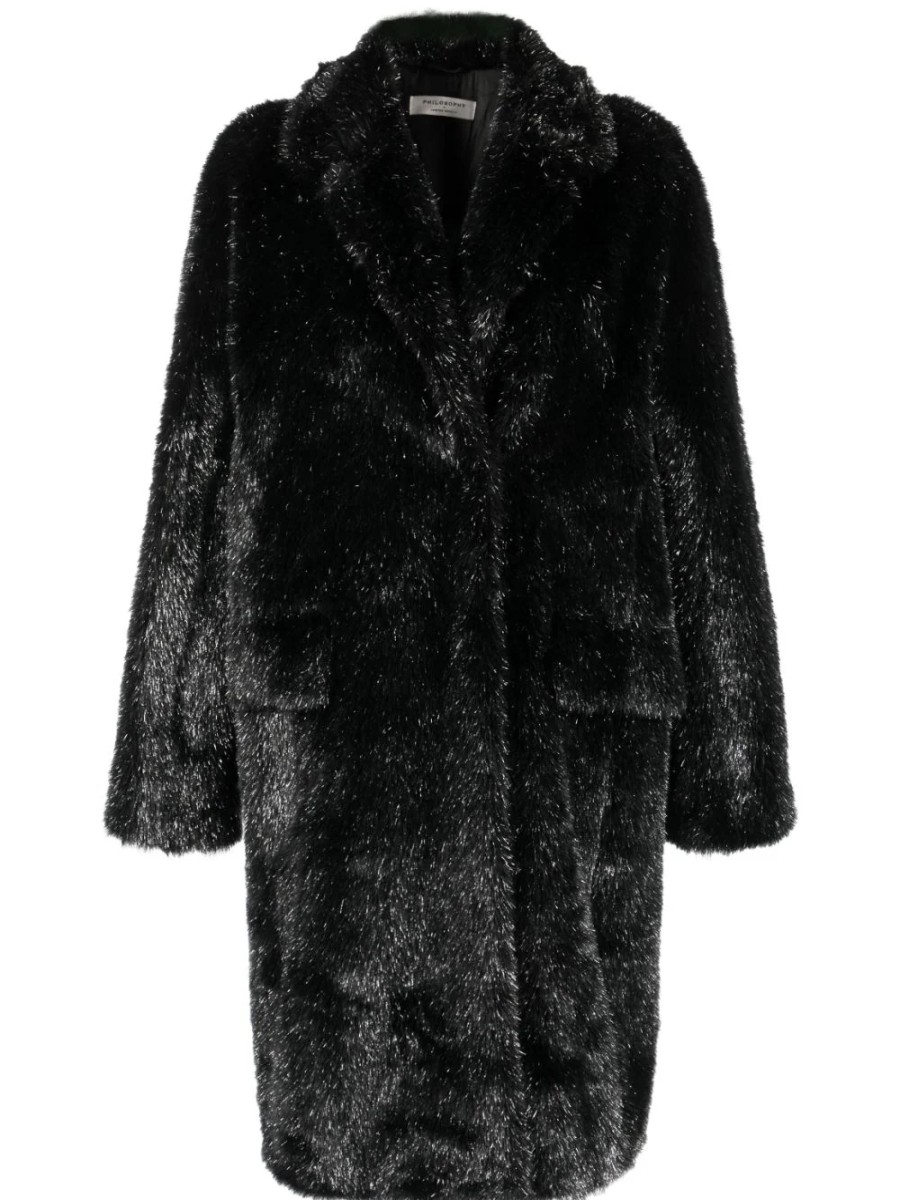 Philosophy Di Lorenzo Serafini Metallic Faux Coat Black | Outerwear