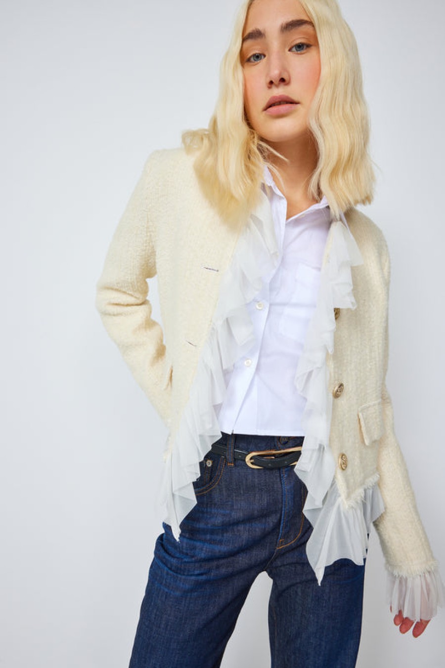 SemiCouture Merry Wool Blend With Chiffon Jacket Creme | Businesswear