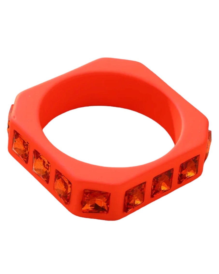 Mélange de Luxe Square Bangle Bracelet With Colorful Crystals Orange | Bracelets