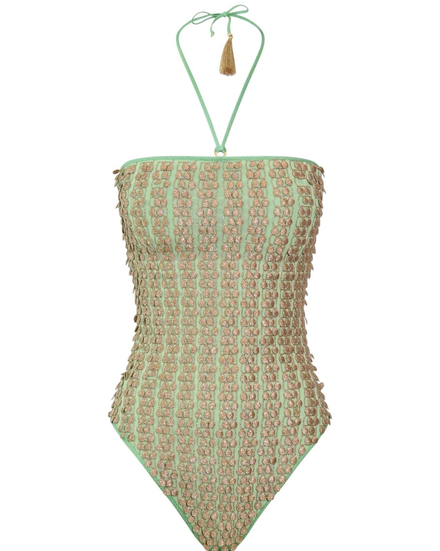 Hanne Bloch Pompom Swimsuit Mint Green | Vacationwear