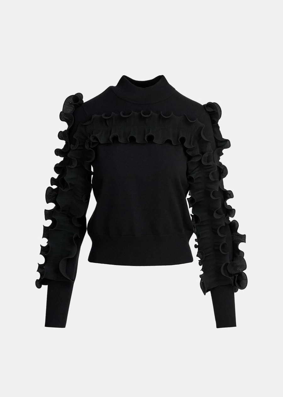 ESSENTIEL Ercole Knit Sweater With Ruffles Black | Knitwear